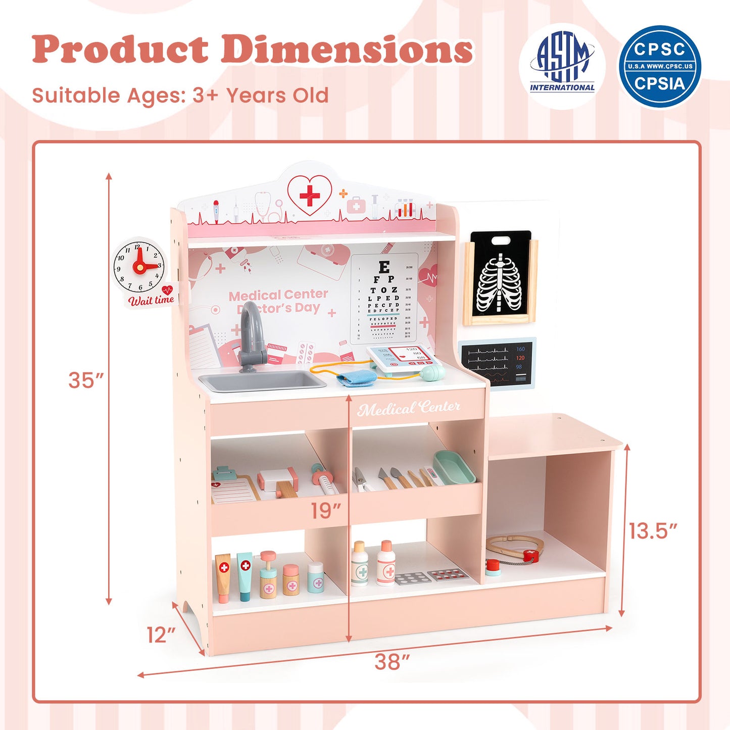 Wooden Doctor Playset with Stethoscope for Toddlers over 3 Years Old, Pink Play Kitchen Sets at Gallery Canada