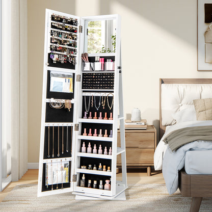 360° Swivel Jewelry Armoire Organizer, Full Length Mirror, White Jewelry Armoires at Gallery Canada