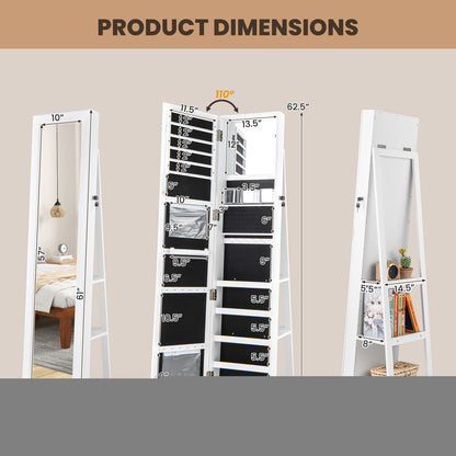 360° Swivel Jewelry Armoire Organizer, Full Length Mirror, White Jewelry Armoires at Gallery Canada