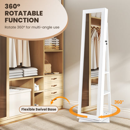 360° Swivel Jewelry Armoire Organizer, Full Length Mirror, White Jewelry Armoires at Gallery Canada