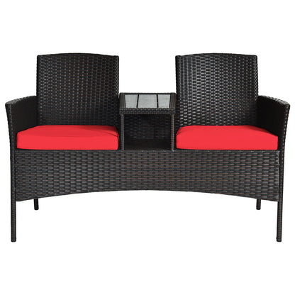 Wicker Patio Conversation Set, Removable Cushions, Table, Red