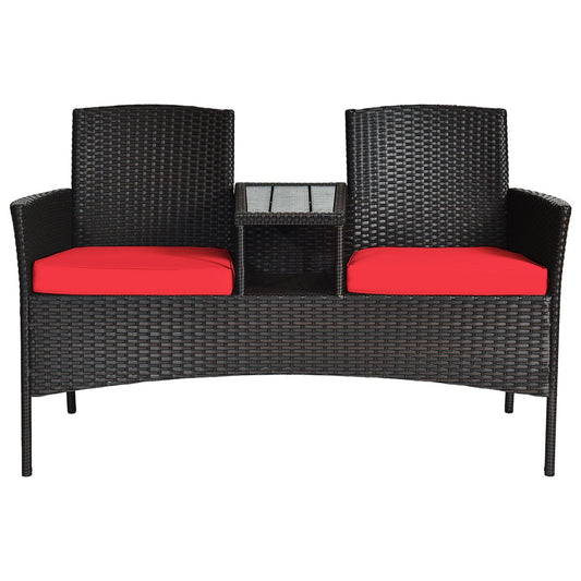 Wicker Patio Conversation Set, Removable Cushions, Table, Red Patio Conversation Sets Red at Gallery Canada