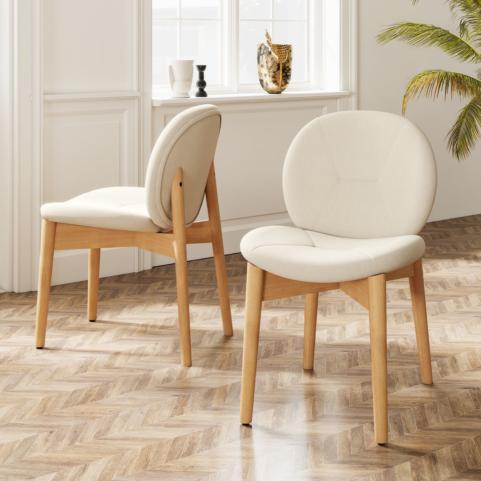 Wooden Dining Chairs Set of 2 with Rubber Wood Legs, White Dining Chairs at Gallery Canada