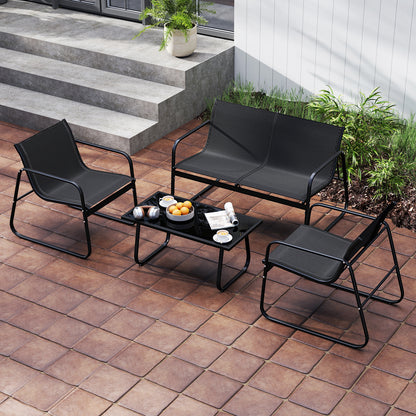4 Pieces Patio Furniture Set Fabric Lawn Chairs and Loveseat with Glass Coffee Table, Black Patio Conversation Sets at Gallery Canada