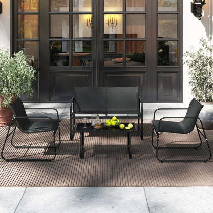 4 Pieces Patio Furniture Set Fabric Lawn Chairs and Loveseat with Glass Coffee Table, Black Patio Conversation Sets at Gallery Canada