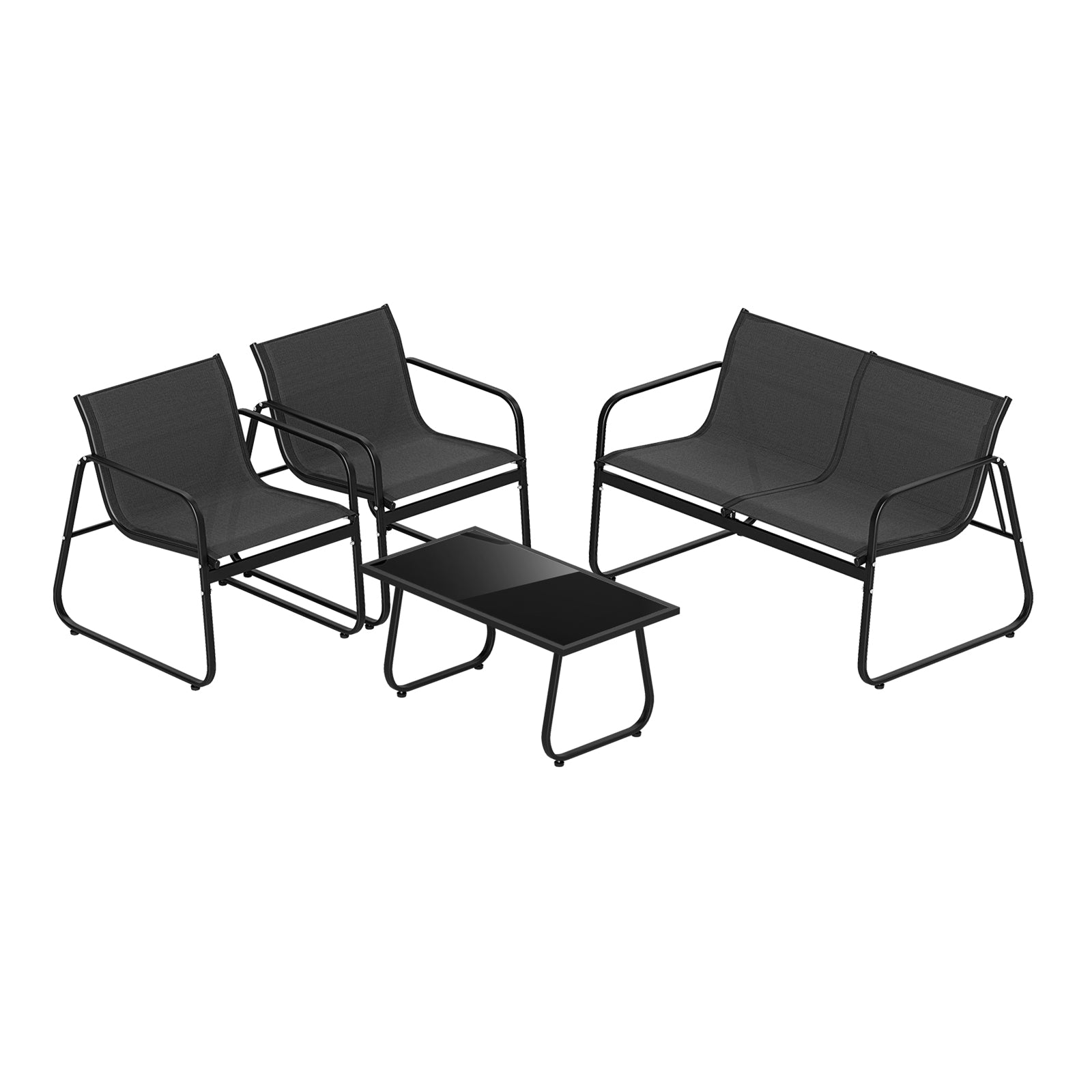 4 Pieces Patio Furniture Set Fabric Lawn Chairs and Loveseat with Glass Coffee Table, Black Patio Conversation Sets Black at Gallery Canada