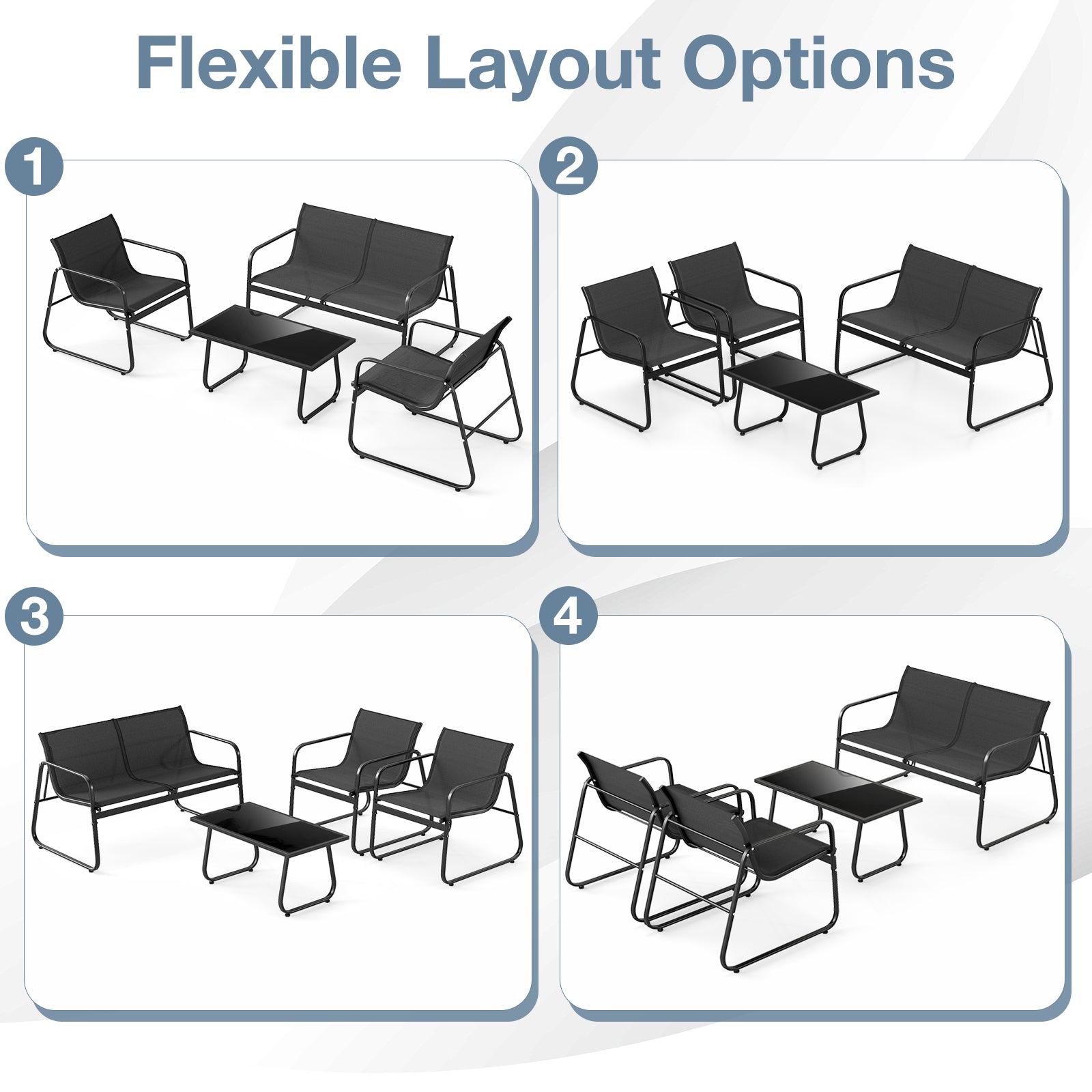 4 Pieces Patio Furniture Set Fabric Lawn Chairs and Loveseat with Glass Coffee Table, Black Patio Conversation Sets at Gallery Canada