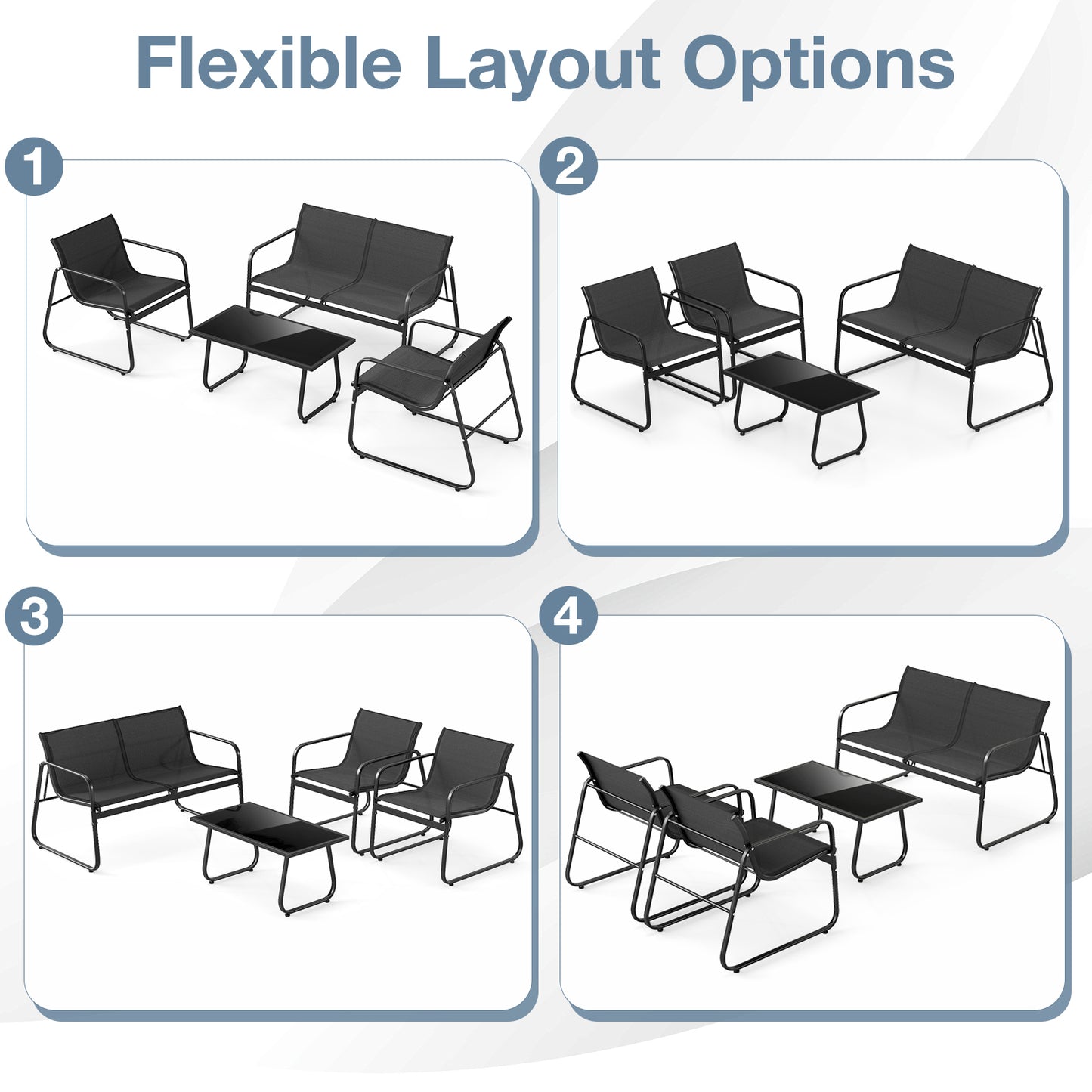 4 Pieces Patio Furniture Set Fabric Lawn Chairs and Loveseat with Glass Coffee Table, Black Patio Conversation Sets at Gallery Canada