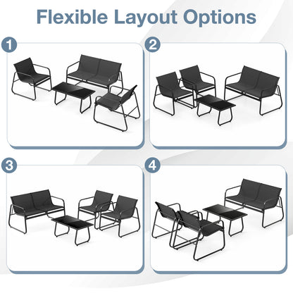 4 Pieces Patio Furniture Set Fabric Lawn Chairs and Loveseat with Glass Coffee Table, Black Patio Conversation Sets at Gallery Canada