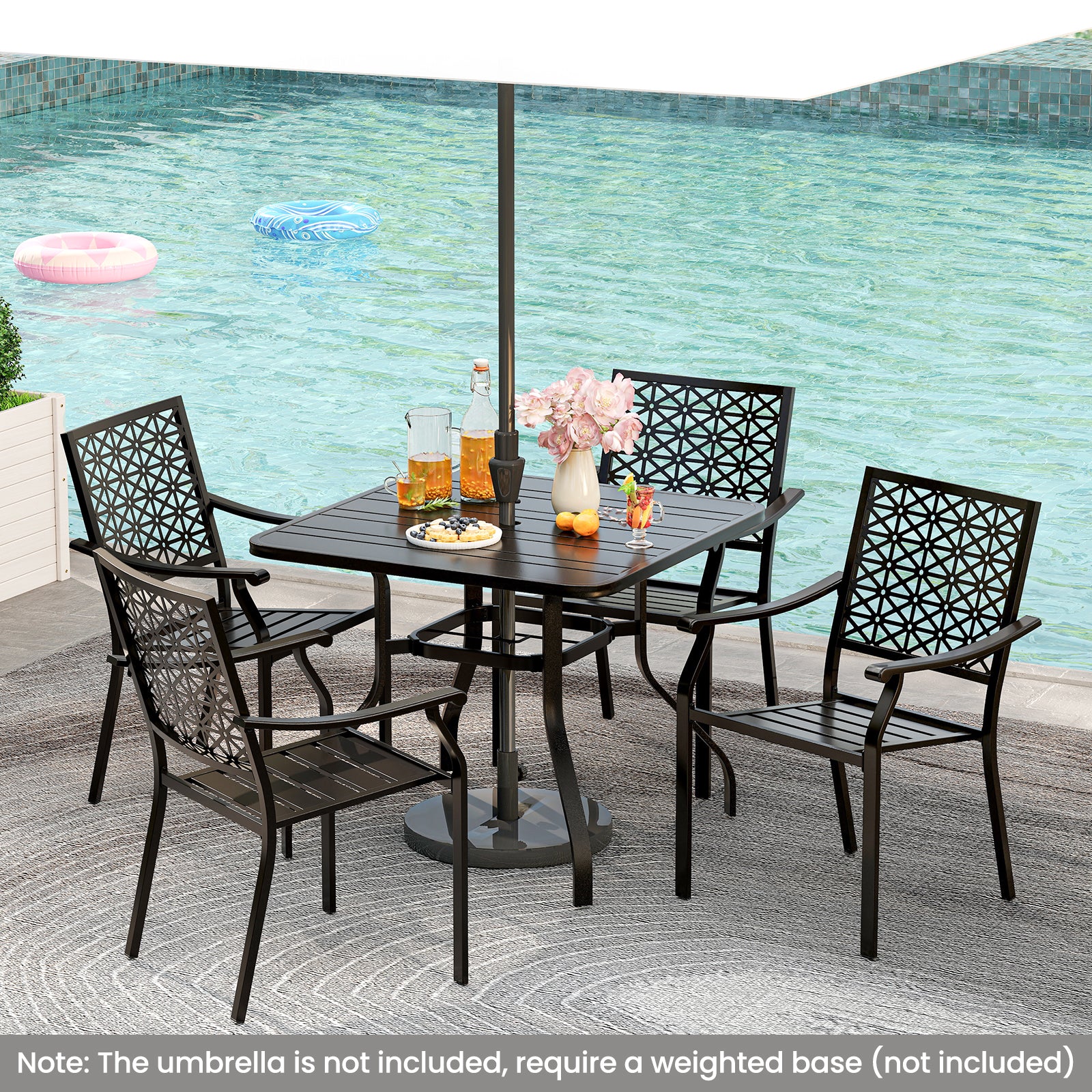 37 Inch Square Patio Dining Table with Umbrella Pole Hole, Black Patio Dining Tables at Gallery Canada