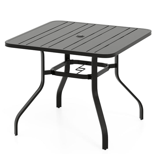 37 Inch Square Patio Dining Table, Umbrella Hole, Black