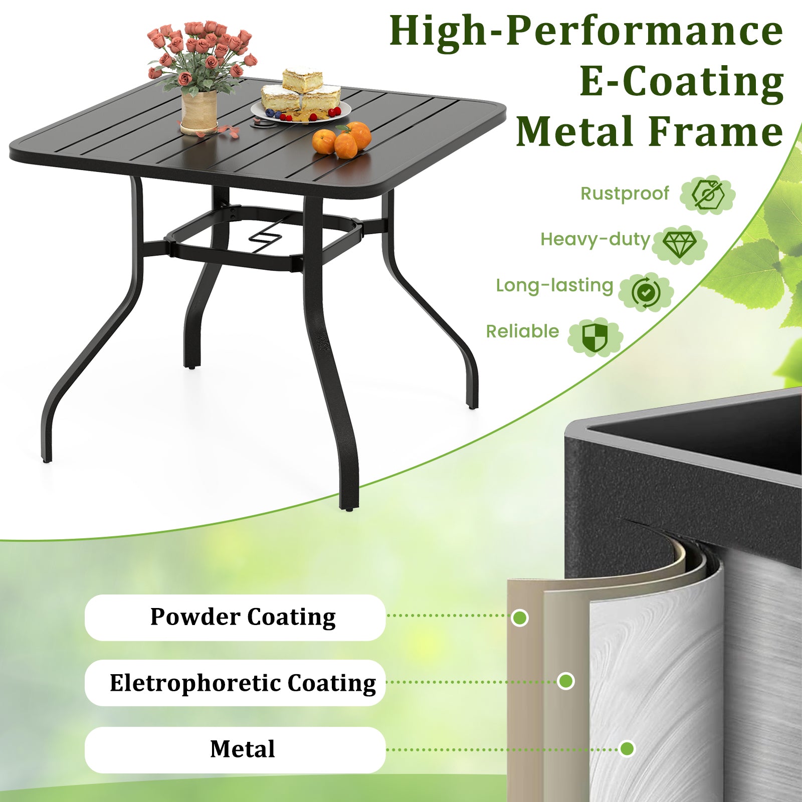 37 Inch Square Patio Dining Table with Umbrella Pole Hole, Black Patio Dining Tables at Gallery Canada