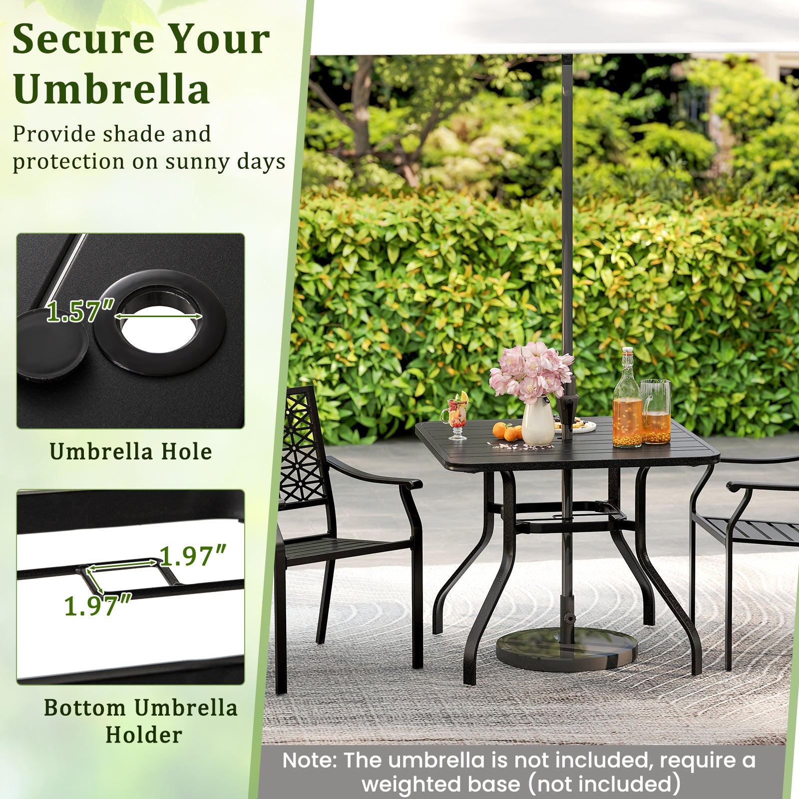 37 Inch Square Patio Dining Table with Umbrella Pole Hole, Black Patio Dining Tables at Gallery Canada