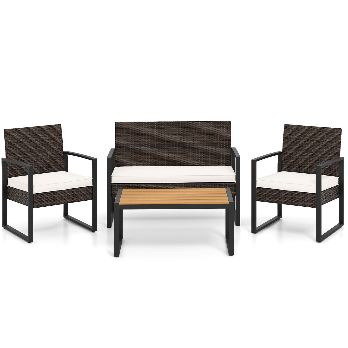 4 Piece Rattan Patio Set, Cushioned Chairs, Wood Plastic Table, Off White Patio Conversation Sets at Gallery Canada