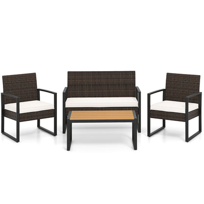 4 Piece Rattan Patio Set, Cushioned Chairs, Wood Plastic Table, Off White Patio Conversation Sets at Gallery Canada