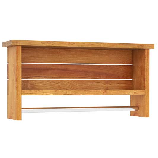 Wall-Mounted 2-Tier Solid Teak Wood Bathroom Shelf, Towel Bar, Natural Wall Cabinets Natural at Gallery Canada