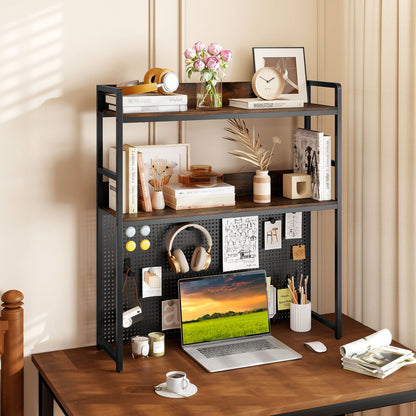Multipurpose 2-Tier Desktop Bookshelf with Pegboard for up to 32 Inch Computer Monitor, Rustic Brown Bookcases at Gallery Canada