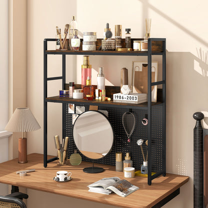 Multipurpose 2-Tier Desktop Bookshelf with Pegboard for up to 32 Inch Computer Monitor, Rustic Brown Bookcases at Gallery Canada