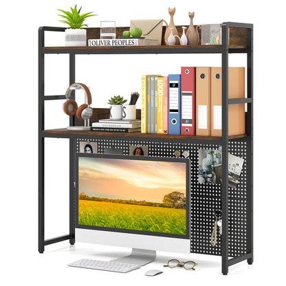 Multipurpose 2-Tier Desktop Bookshelf with Pegboard for up to 32 Inch Computer Monitor, Rustic Brown Bookcases at Gallery Canada