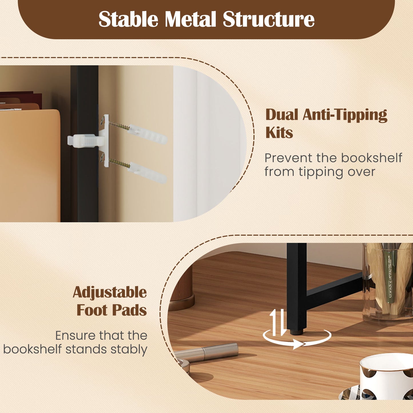 Multipurpose 2-Tier Desktop Bookshelf with Pegboard for up to 32 Inch Computer Monitor, Rustic Brown Bookcases at Gallery Canada