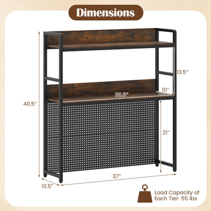 Multipurpose 2-Tier Desktop Bookshelf with Pegboard for up to 32 Inch Computer Monitor, Rustic Brown Bookcases at Gallery Canada
