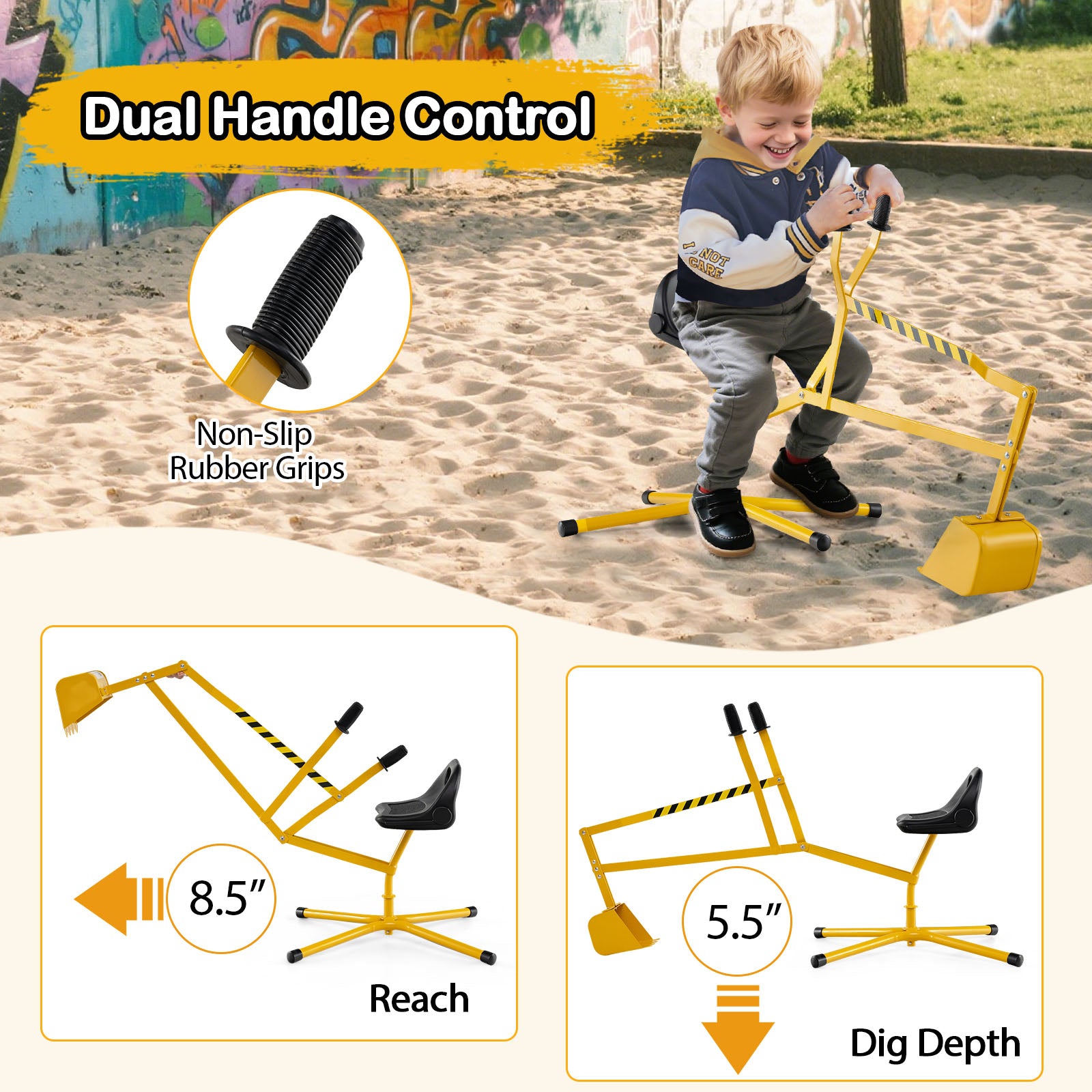 Sand Digger with 2-Handed Controls and Flexible Shovel for 3+ Years Old Kids, Yellow Sandboxes at Gallery Canada
