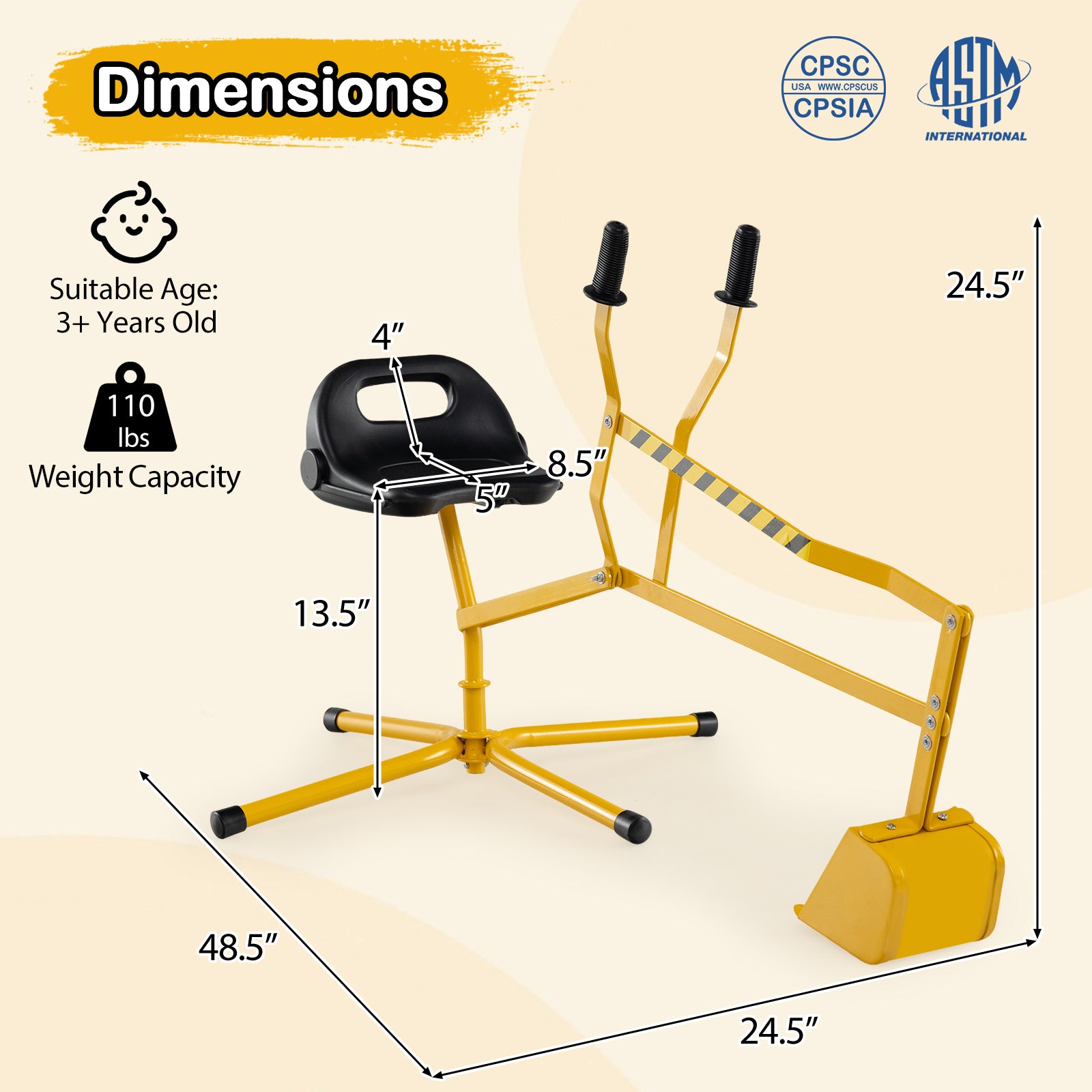 Sand Digger with 2-Handed Controls and Flexible Shovel for 3+ Years Old Kids, Yellow Sandboxes at Gallery Canada