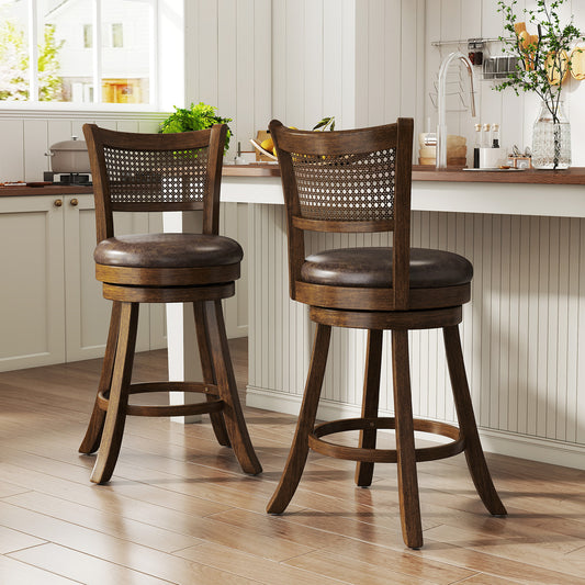 Set of 2 Bar Stools 25" Swivel Bar Chairs Leathaire Counter Height Stools, Brown Bar Stools Brown at Gallery Canada