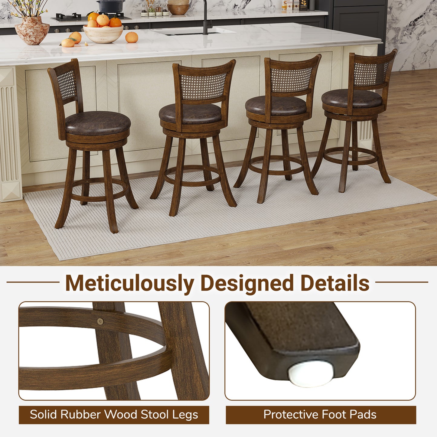 Set of 2 Bar Stools 25" Swivel Bar Chairs Leathaire Counter Height Stools, Brown Bar Stools at Gallery Canada