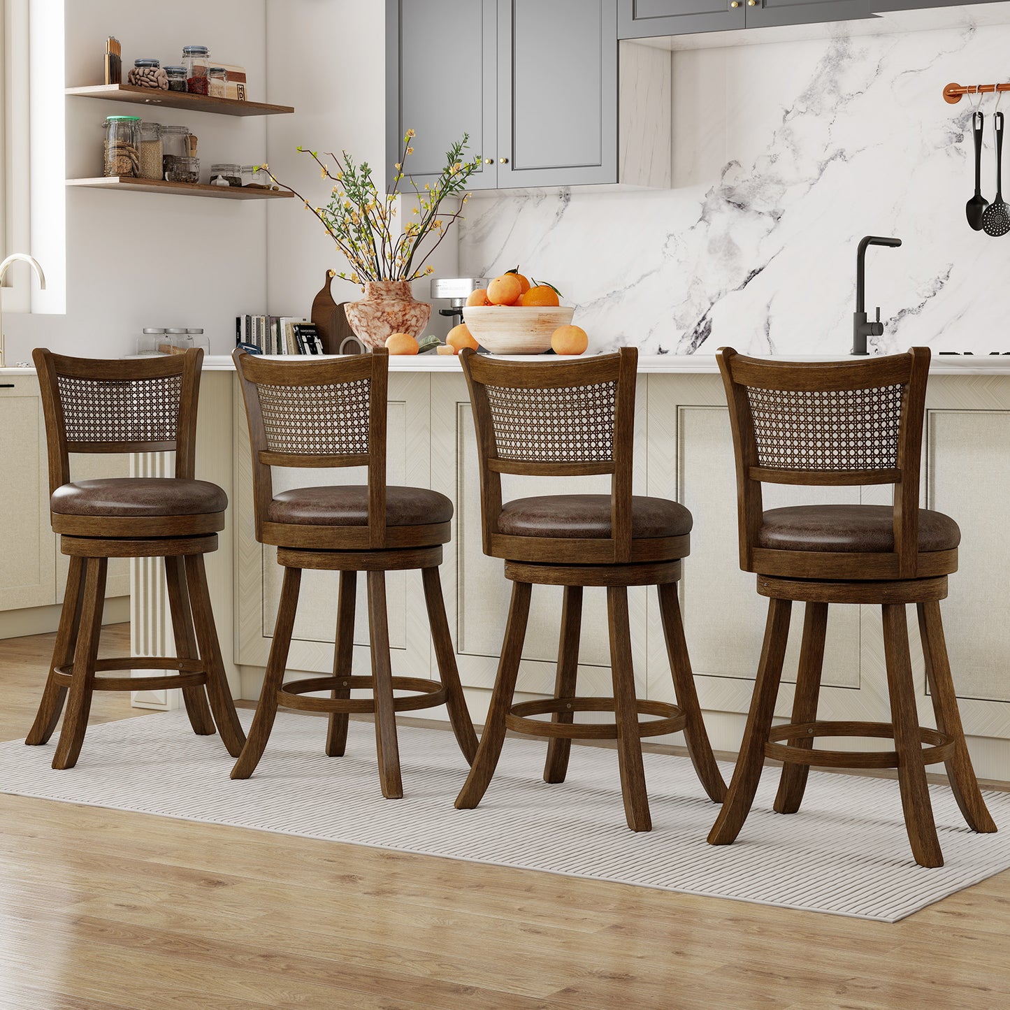 Set of 2 Bar Stools 25" Swivel Bar Chairs Leathaire Counter Height Stools, Brown Bar Stools at Gallery Canada