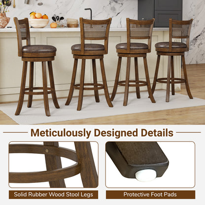 29 Inches Swivel Counter Height Barstool Set of 2 with Rattan Backrest and Footrest, Brown Bar Stools at Gallery Canada