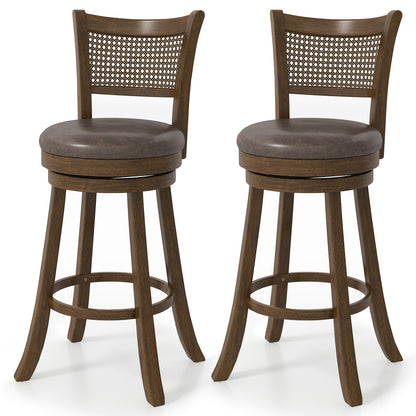 29 Inches Swivel Counter Height Barstool Set of 2 with Rattan Backrest and Footrest, Brown Bar Stools at Gallery Canada