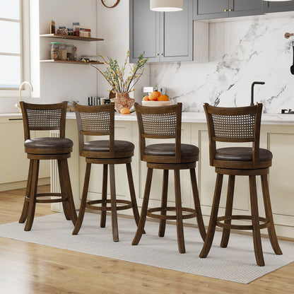 29 Inches Swivel Counter Height Barstool Set of 2 with Rattan Backrest and Footrest, Brown Bar Stools at Gallery Canada