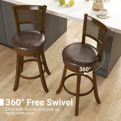 29 Inches Swivel Counter Height Barstool Set of 2 with Rattan Backrest and Footrest, Brown Bar Stools at Gallery Canada