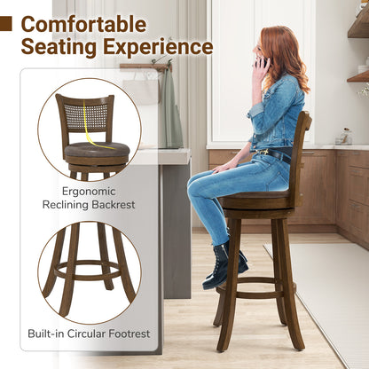 29 Inches Swivel Counter Height Barstool Set of 2 with Rattan Backrest and Footrest, Brown Bar Stools at Gallery Canada