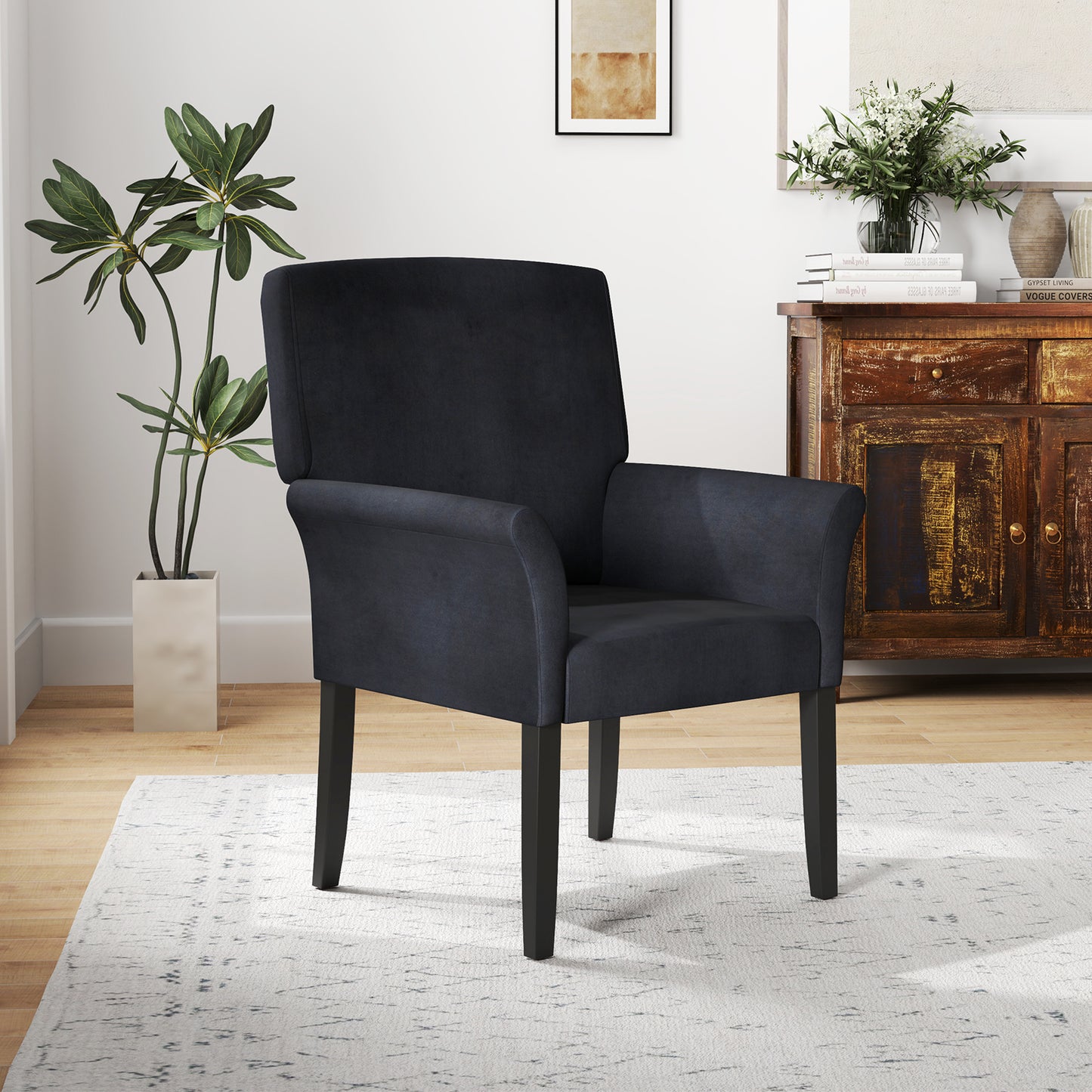 Fabric Upholstered Executive Guest Armchair with Rubber Wood Legs, Black Accent Chairs at Gallery Canada
