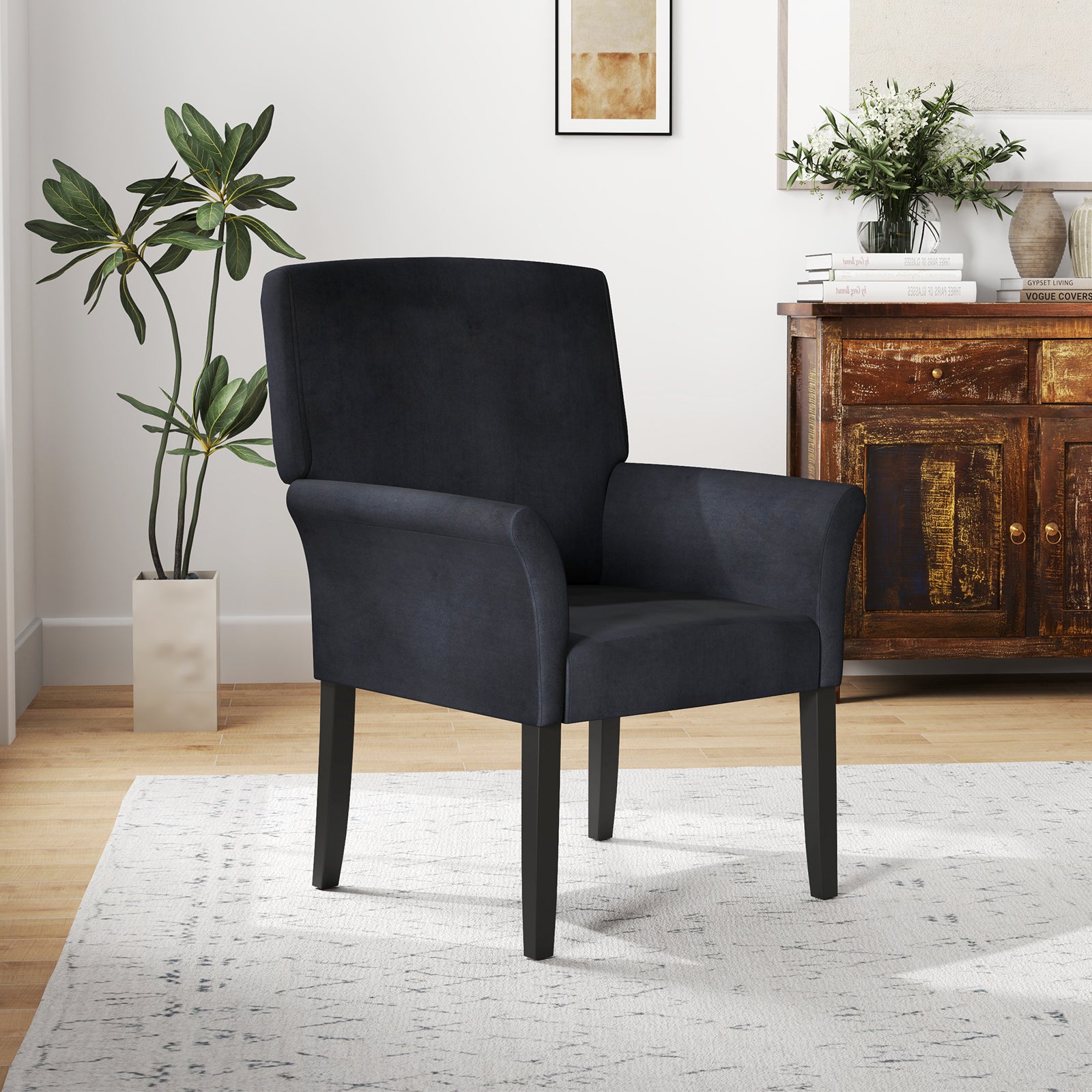 Fabric Upholstered Executive Guest Armchair with Rubber Wood Legs, Black Accent Chairs at Gallery Canada