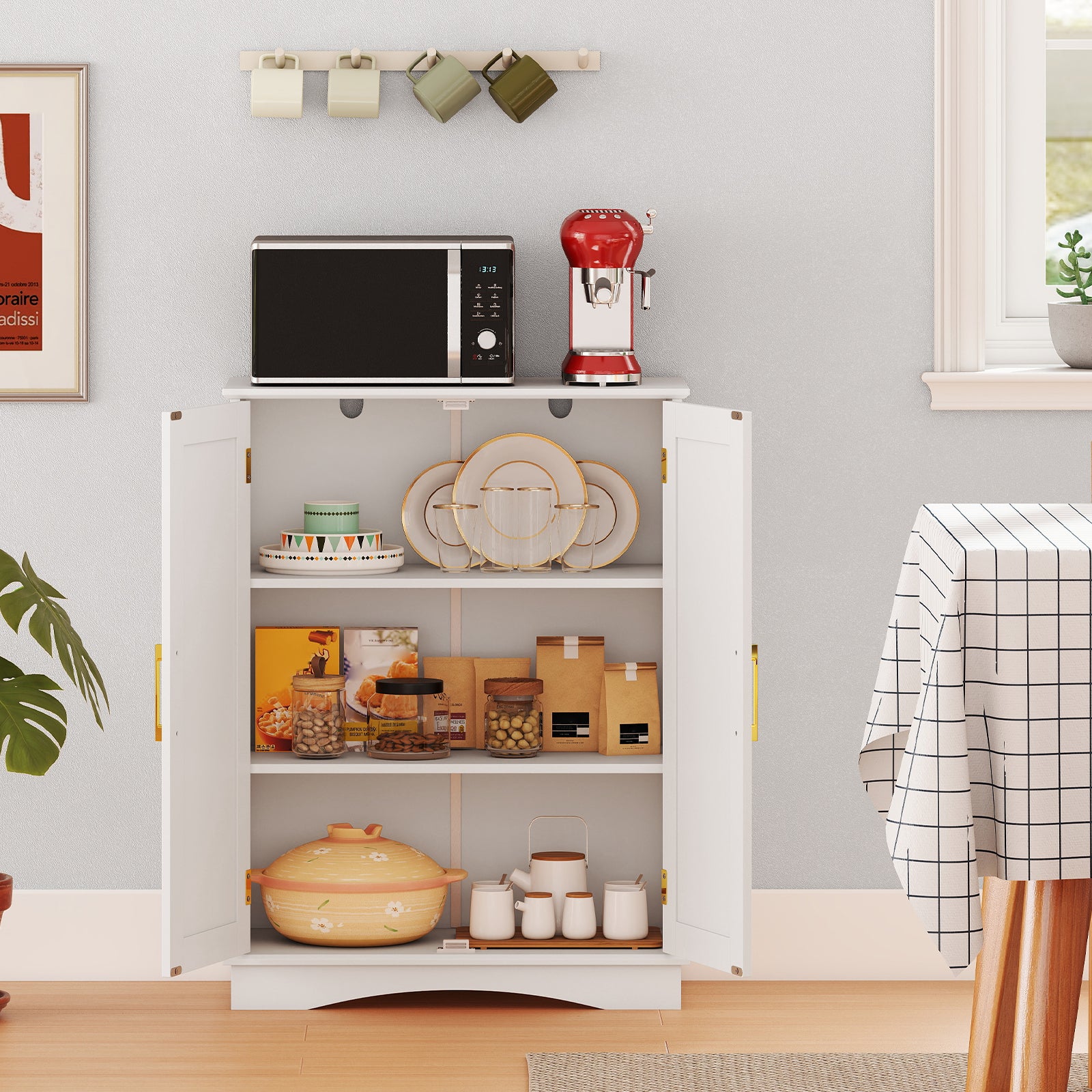 Bathroom Floor Storage Cabinet with 2 Doors and Adjustable Shelves, White Floor Cabinets at Gallery Canada