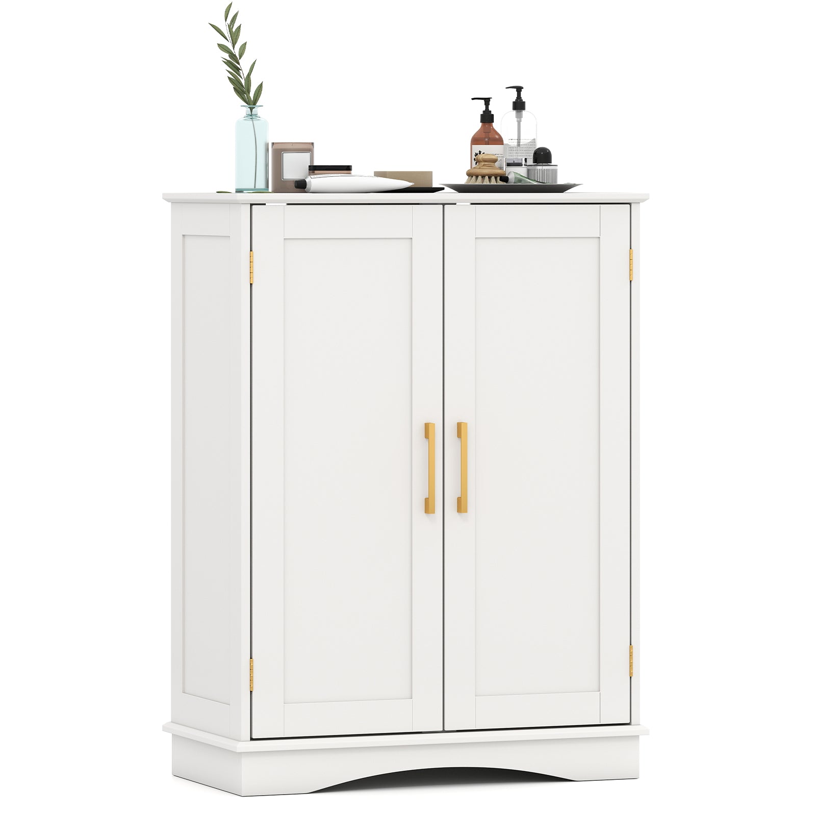 Bathroom Floor Storage Cabinet with 2 Doors and Adjustable Shelves, White Floor Cabinets at Gallery Canada
