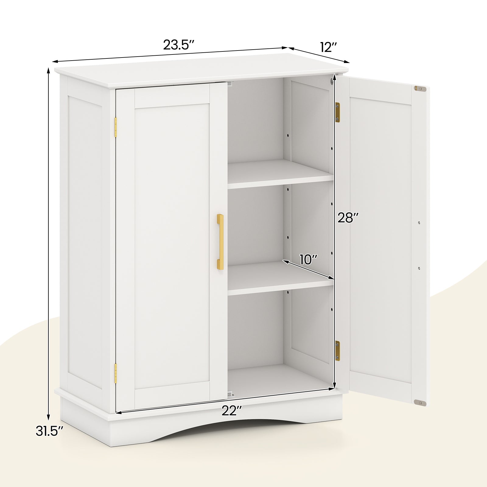 Bathroom Floor Storage Cabinet with 2 Doors and Adjustable Shelves, White Floor Cabinets at Gallery Canada