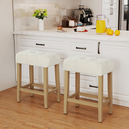 Modern Counter Height Bar Stools Set of 2 with Rubber Wood Legs-Beige and Natural, Beige Bar Stools at Gallery Canada