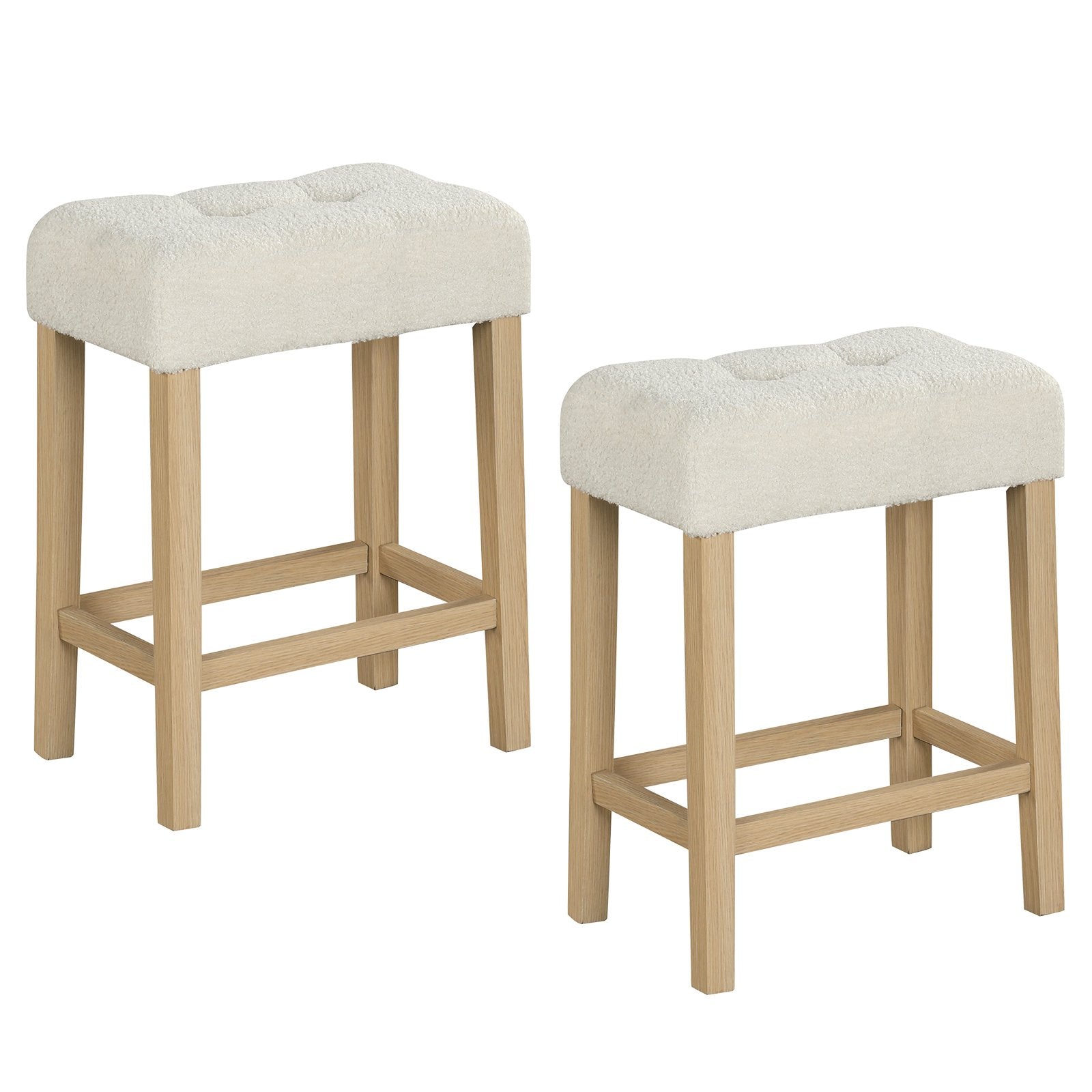 Modern Counter Height Bar Stools Set of 2 with Rubber Wood Legs-Beige and Natural, Beige Bar Stools at Gallery Canada