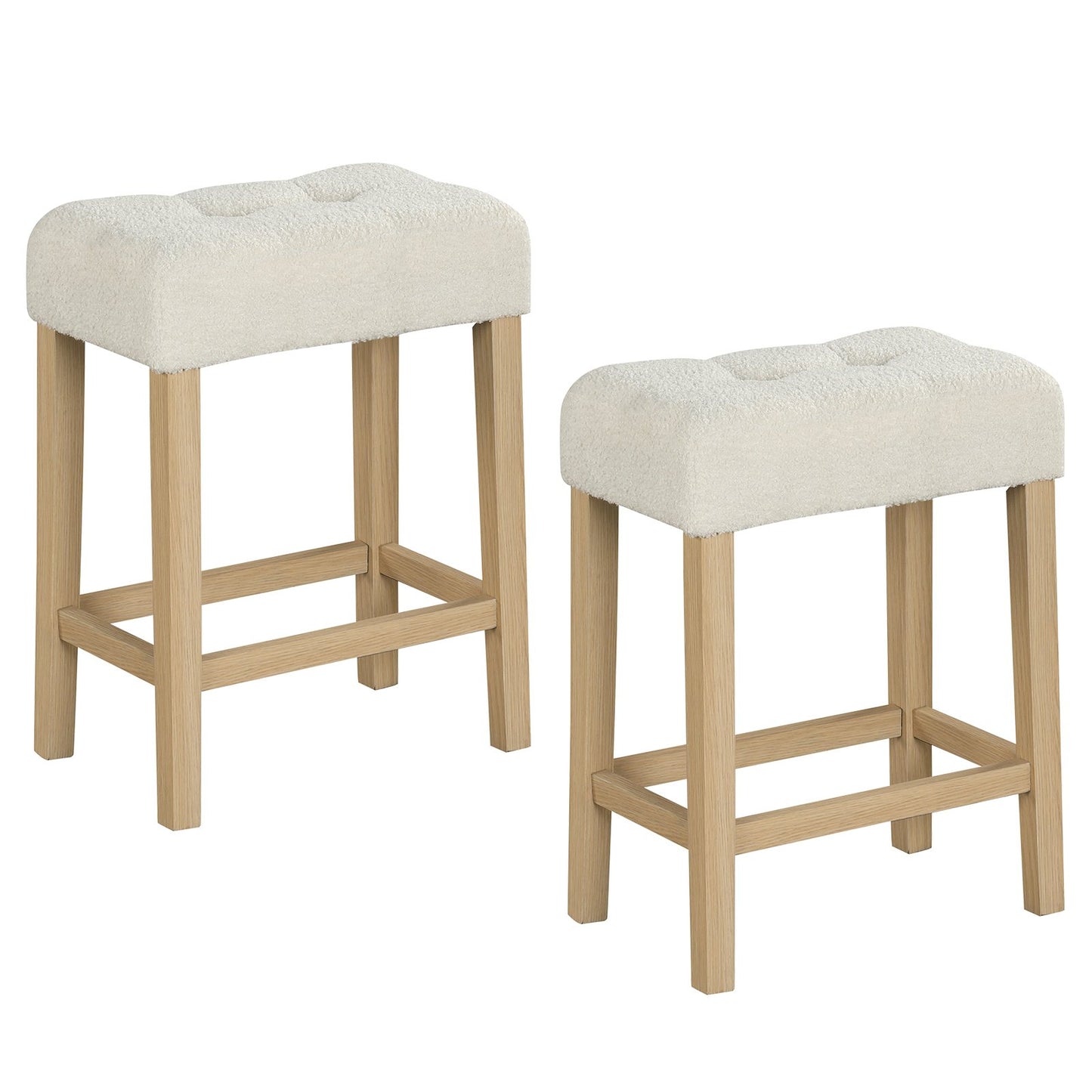 Modern Counter Height Bar Stools Set of 2 with Rubber Wood Legs-Beige and Natural, Beige Bar Stools at Gallery Canada