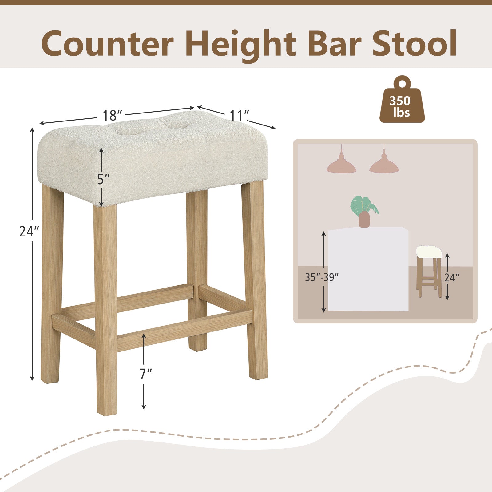 Modern Counter Height Bar Stools Set of 2 with Rubber Wood Legs-Beige and Natural, Beige Bar Stools at Gallery Canada