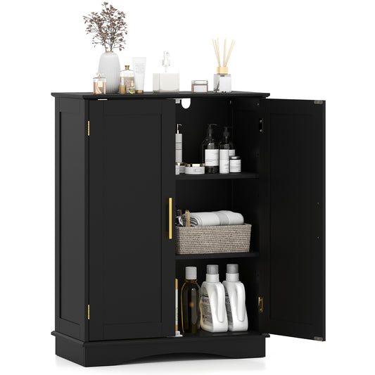 Bathroom Floor Storage Cabinet, 2 Doors, Adjustable Shelves, Black Floor Cabinets Black at Gallery Canada