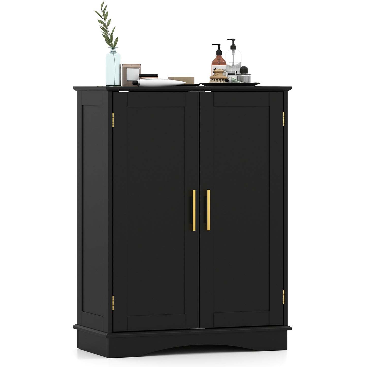 Bathroom Floor Storage Cabinet, 2 Doors, Adjustable Shelves, Black Floor Cabinets at Gallery Canada