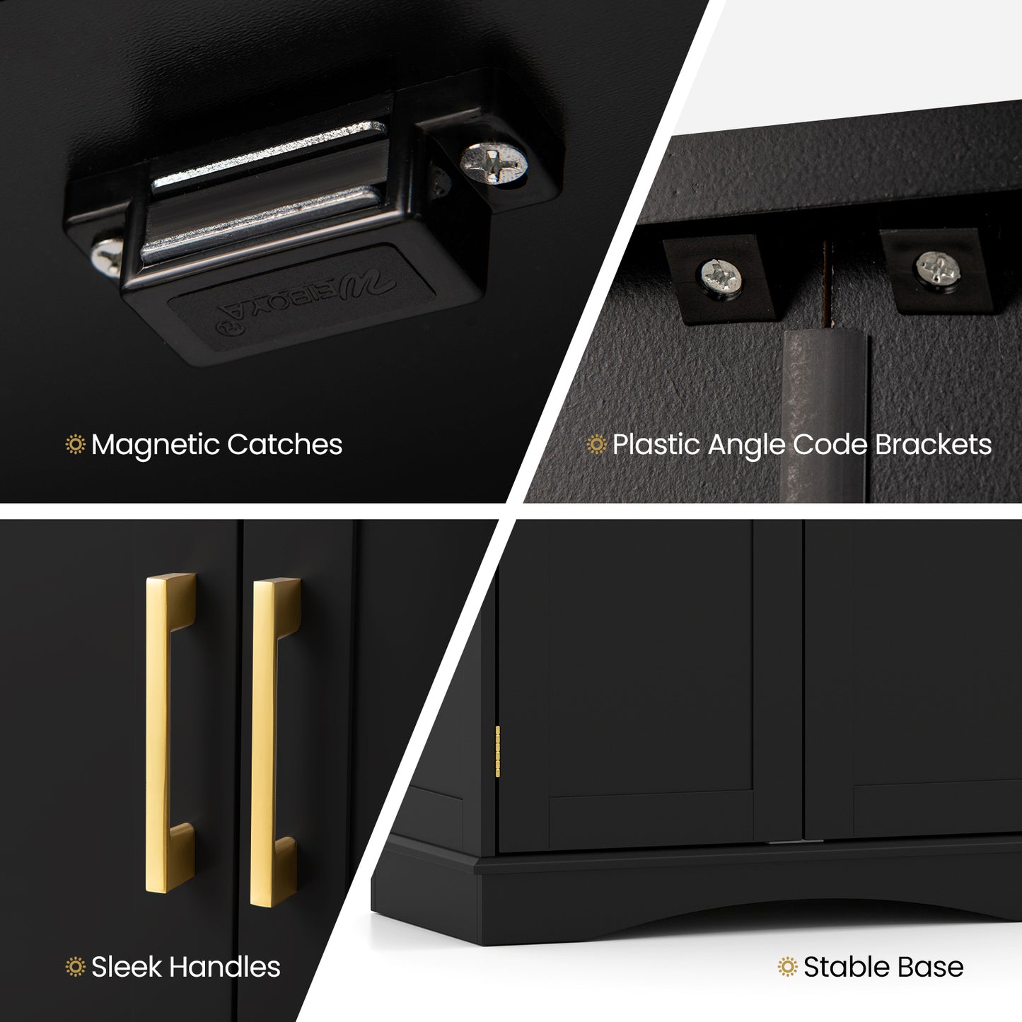 Bathroom Floor Storage Cabinet, 2 Doors, Adjustable Shelves, Black Floor Cabinets at Gallery Canada