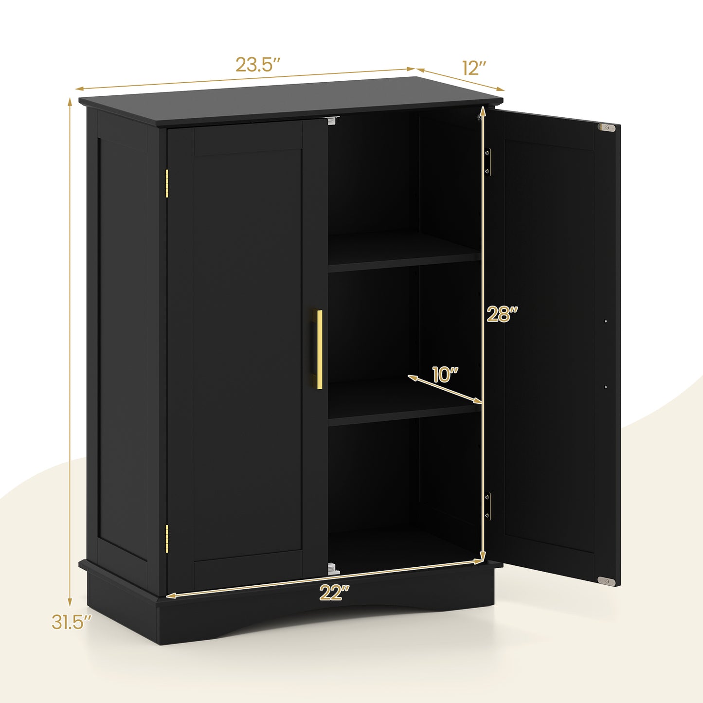 Bathroom Floor Storage Cabinet, 2 Doors, Adjustable Shelves, Black Floor Cabinets at Gallery Canada