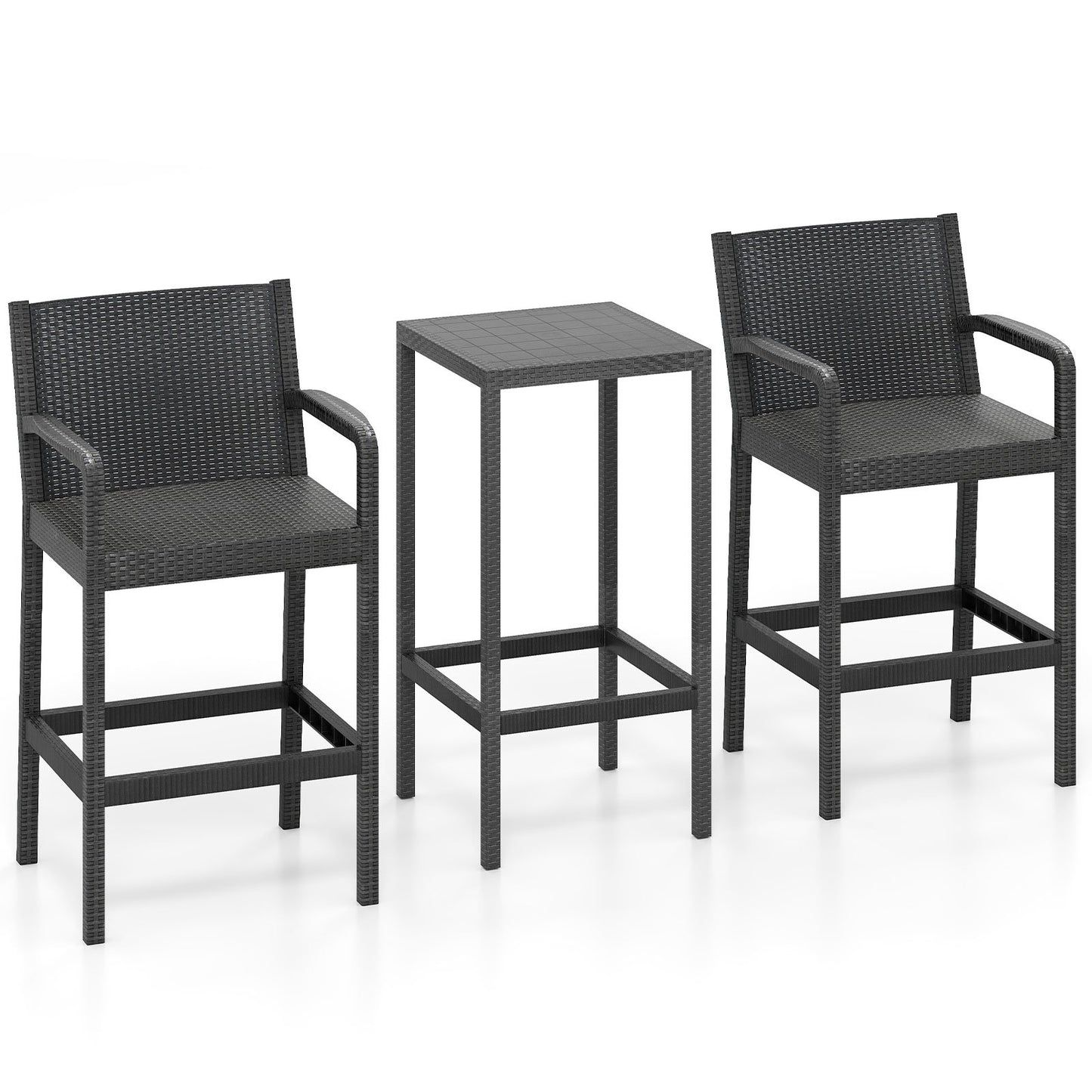 3 Pieces Patio Bar Set with 2 Stools and 1 Bar Table, Black Patio Bar Furniture at Gallery Canada