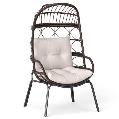Patio Wicker Egg Chair Outdoor Rattan Lounge Basket with Seat and Back Cushions, Brown